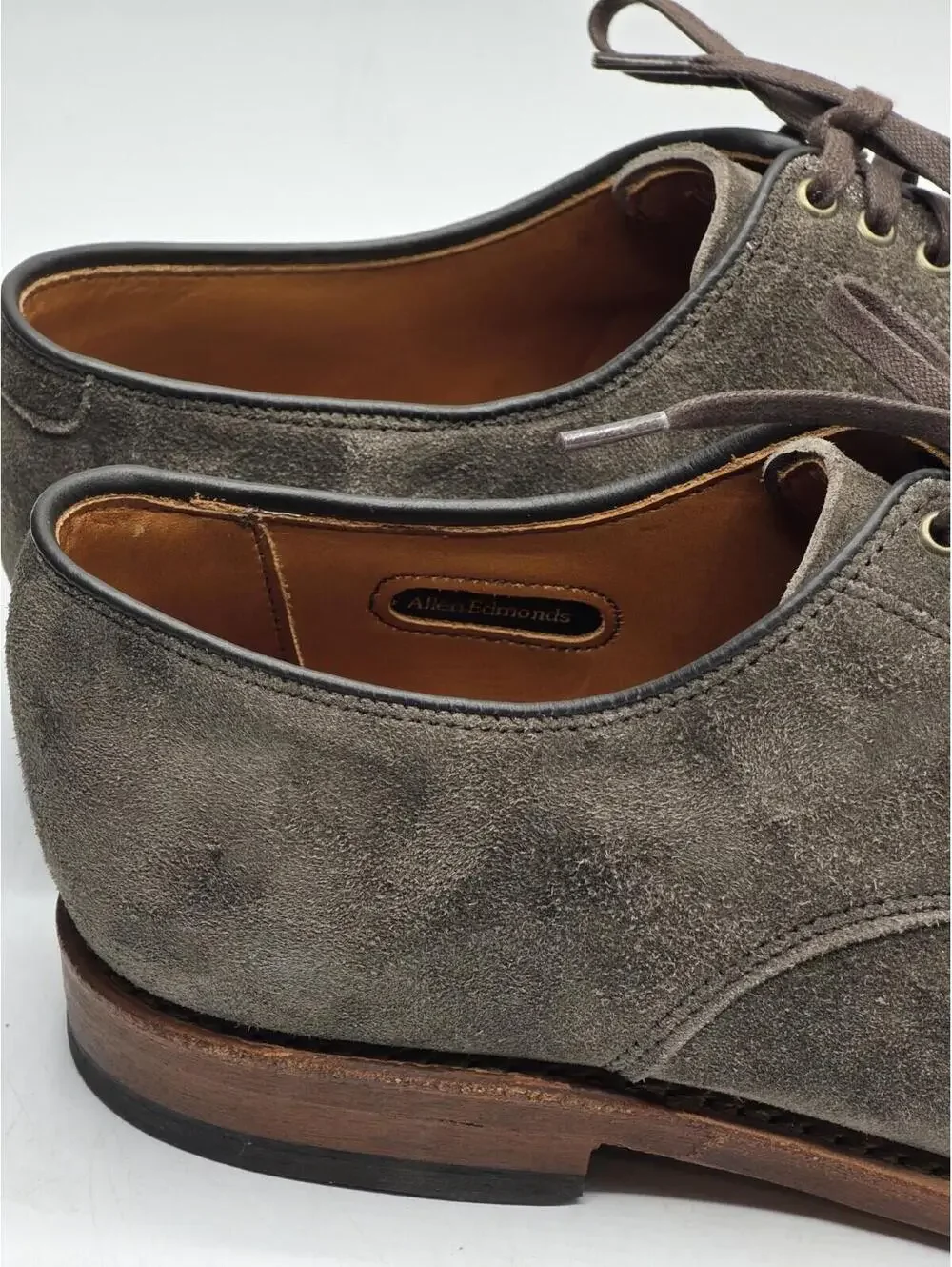 Vtg 2009 Allen Edmonds Tate Suede Cap Toe Derby 7.5 D Taupe Brown USA Box 3372